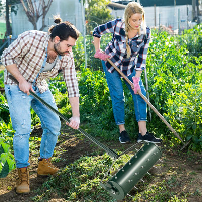 Costway 53cm Manual Lawn Aerator Garden Heavy Duty Rolling Aerator Lawn Tool - 8