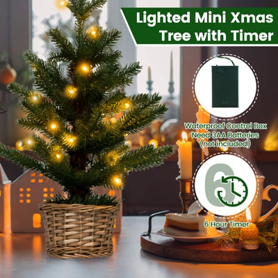 COSTWAY 53cm Mini Pre-lit Christmas Tree Tabletop Small Xmas Tree w ...