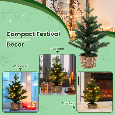 COSTWAY 53cm Mini Pre-lit Christmas Tree Tabletop Small Xmas Tree w ...