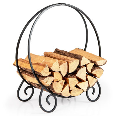 COSTWAY 59 cm Firewood Rack Metal Round Log Holder Ring for Indoor Outdoor