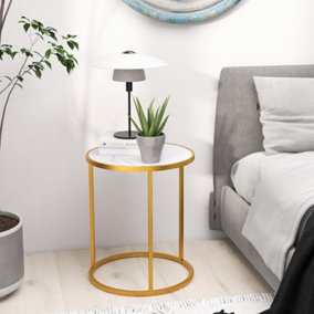 Costway 59cm Tall Marble Top Round Side Table Modern Sofa End Table Home Accent Bedside Table