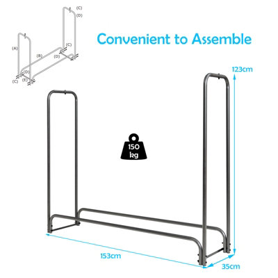 Costway 5FT Firewood Storage Log Rack Heavy Duty Iron Log Holder W/ Waterproof PVC Cover