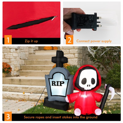 Costway 5FT Halloween Inflatable Decoration Blow-up Tombstone & Grim ...