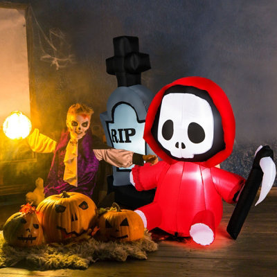Costway 5FT Halloween Inflatable Decoration Blow-up Tombstone & Grim ...