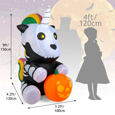Costway 5ft Inflatable Halloween Unicorn Skeleton Holding Pumpkin Blow up Decoration