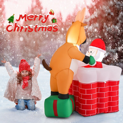 Costway 5FT Inflatable Liftable Santa Claus Climb Chimney Reindeer Christmas Decoration - 3