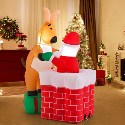 Costway 5FT Inflatable Liftable Santa Claus Climb Chimney Reindeer Christmas Decoration - 4