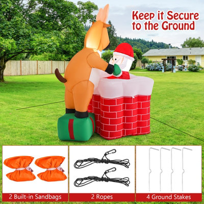 Costway 5FT Inflatable Liftable Santa Claus Climb Chimney Reindeer Christmas Decoration - 7