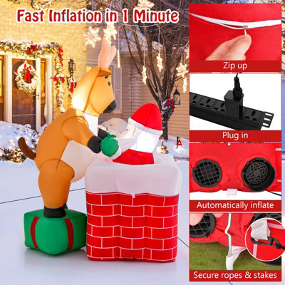 Costway 5FT Inflatable Liftable Santa Claus Climb Chimney Reindeer ...