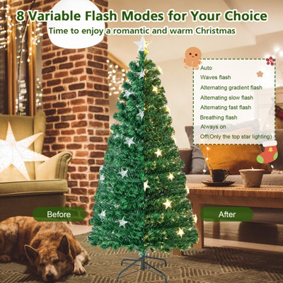 Costway 5FT Pre-Lit Artificial Christmas Tree Fiber Optics Xmas Tree 8 Lighting Modes - 6