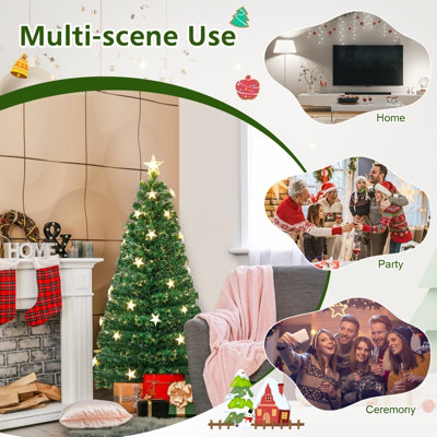 Costway 5FT Pre-Lit Artificial Christmas Tree Fiber Optics Xmas Tree 8 Lighting Modes - 8