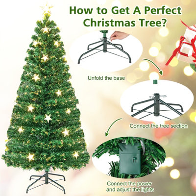 Costway 5FT Pre-Lit Artificial Christmas Tree Fiber Optics Xmas Tree 8 Lighting Modes - 9