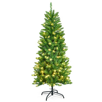 Costway 5FT Pre-Lit Artificial Christmas Tree Hinged Pencil Xmas Tree w/ 150 Warm Lights