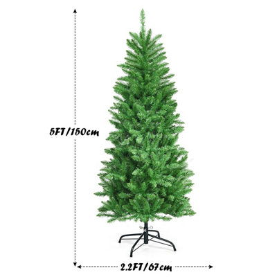 Costway 5FT Pre-Lit Artificial Christmas Tree Hinged Pencil Xmas Tree w/ 150 Warm Lights