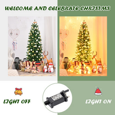 Costway 5FT Pre-Lit Artificial Christmas Tree Hinged Pencil Xmas Tree w/ 150 Warm Lights - 3