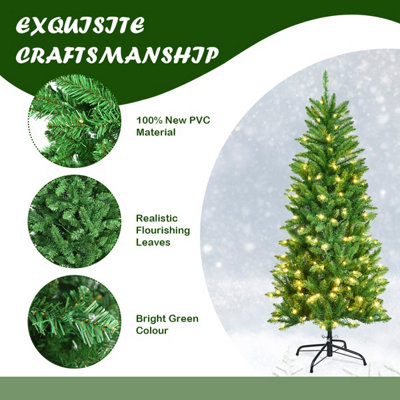 Costway 5FT Pre-Lit Artificial Christmas Tree Hinged Pencil Xmas Tree w/ 150 Warm Lights - 4