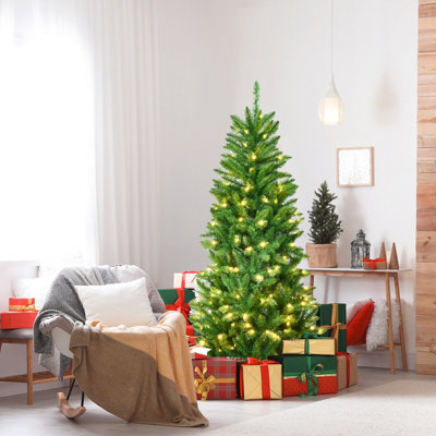 Costway 5FT Pre-Lit Artificial Christmas Tree Hinged Pencil Xmas Tree w/ 150 Warm Lights - 8