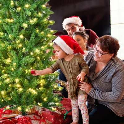 Costway 5FT Pre-Lit Artificial Christmas Tree Hinged Pencil Xmas Tree w/ 150 Warm Lights - 9