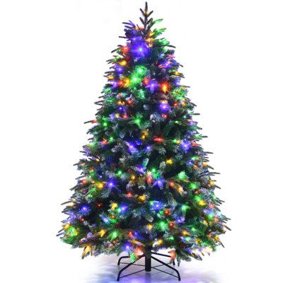 Costway 5FT Pre-Lit Artificial Christmas Tree Snowy Xmas Tree 250 LED 11 Lighting Modes