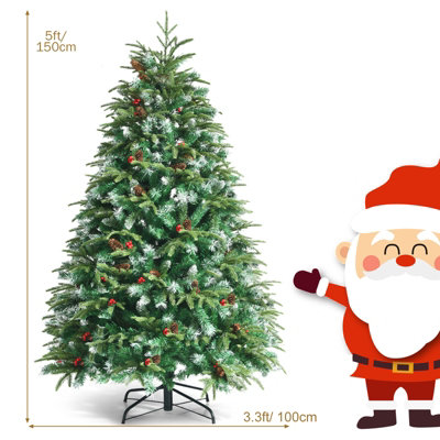 Costway 5FT Pre-Lit Artificial Christmas Tree Snowy Xmas Tree 250 LED 11 Lighting Modes