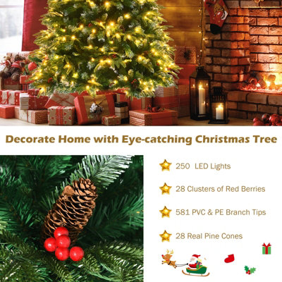 Costway 5FT Pre-Lit Artificial Christmas Tree Snowy Xmas Tree 250 LED 11 Lighting Modes - 4