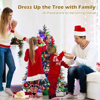 Costway 5FT Pre-Lit Artificial Christmas Tree Snowy Xmas Tree 250 LED 11 Lighting Modes - 5