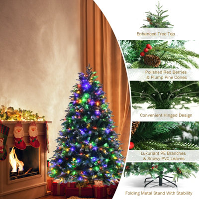 Costway 5FT Pre-Lit Artificial Christmas Tree Snowy Xmas Tree 250 LED 11 Lighting Modes - 7