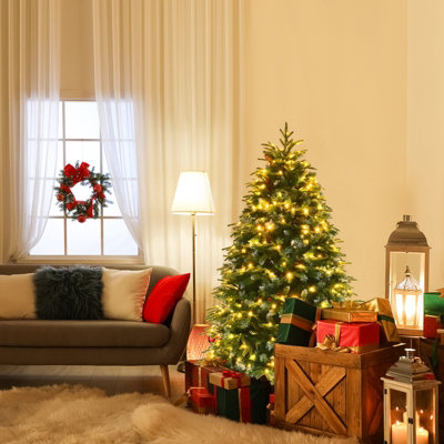 Costway 5FT Pre-Lit Artificial Christmas Tree Snowy Xmas Tree 250 LED 11 Lighting Modes - 9