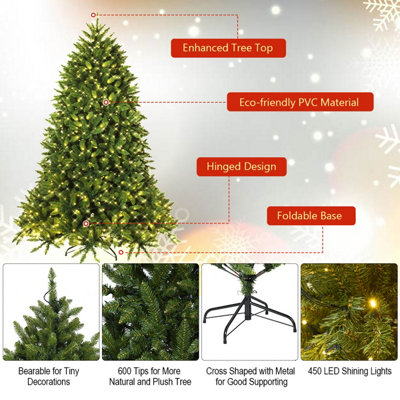 Costway 5FT Pre-Lit Artificial Christmas Tree Xmas Tree 8 Lighting Modes 450 LED Lights - 6