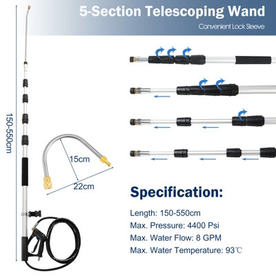 Costway 5M Telescoping Wand for Pressure Washers 4000PSI Commercial Grade Extension Wand