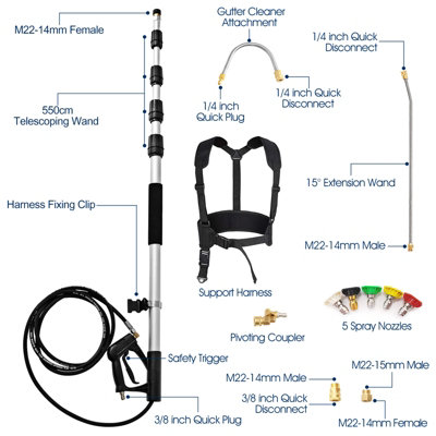 Costway 5M Telescoping Wand for Pressure Washers 4000PSI Commercial Grade Extension Wand - 9