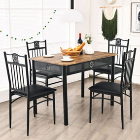 Costway 5PCS Dining Table & Chair Set Breakfast Bar Kitchen Furniture with Padded Seat