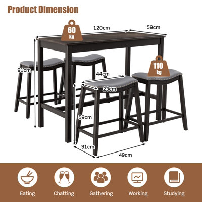 Costway 5PCS Dining Table Set Kitchen Counter Height Table with 4 ...
