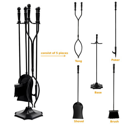 Costway 5PCS Fire Tools Set Iron Fireplace Fireside Companion Brush ...