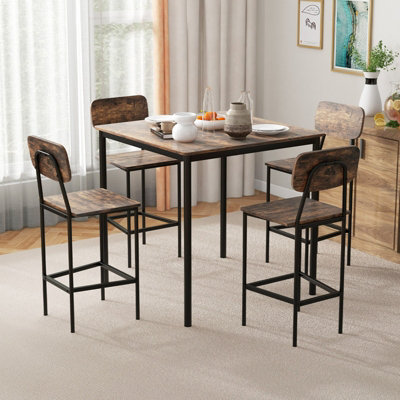 Costway 5PCS Industrial Dining Table Set Kitchen Bar Counter Height Table and 4 Stools DIY at B Q