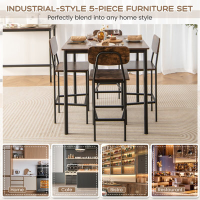 Costway 5PCS Industrial Dining Table Set Kitchen Bar Counter Height ...
