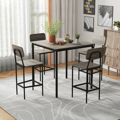 Costway 5PCS Industrial Dining Table Set Kitchen Bar Counter Height Table and 4 Stools