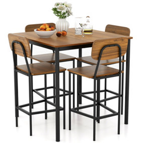 Costway 5PCS Industrial Dining Table Set Kitchen Bar Counter Height Table and 4 Stools