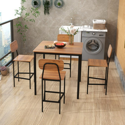 Costway 5PCS Industrial Dining Table Set Kitchen Bar Counter Height ...