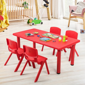 Costway 5PCS Kids Table & Chairs Set Children Activity Table Desk & 4 Stackable Chairs