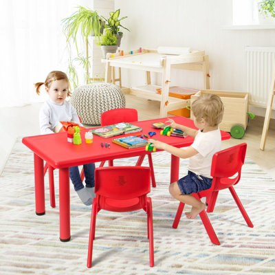 Costway 5PCS Kids Table & Chairs Set Children Activity Table Desk & 4 Stackable Chairs - 3