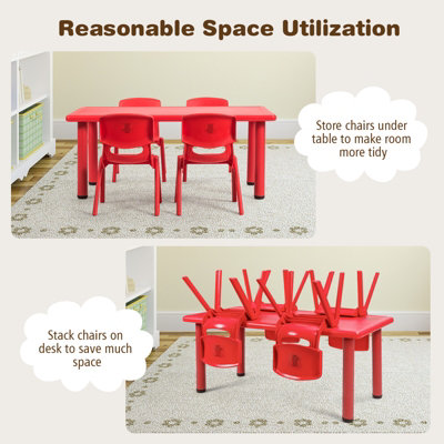 Costway 5PCS Kids Table & Chairs Set Children Activity Table Desk & 4 Stackable Chairs - 5