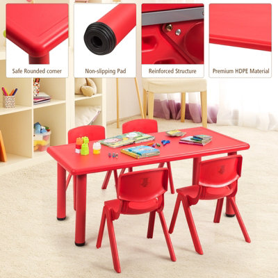Costway 5PCS Kids Table & Chairs Set Children Activity Table Desk & 4 Stackable Chairs - 8