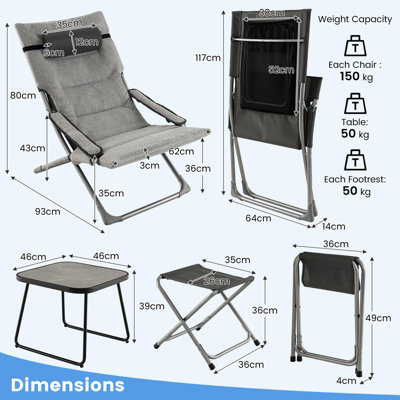 Costway 5PCS Patio Sling Chair Set Folding Beach Chair w/ Ottoman & Coffee Table