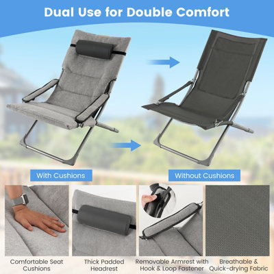Costway 5PCS Patio Sling Chair Set Folding Beach Chair w/ Ottoman & Coffee Table - 7