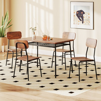 Costway 5Pcs Wood Square Kitchen Table & Chair Set Dining Table Set for 4-Brown