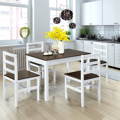 Costway 5PCS Wooden Dining Table Chair Set Breakfast Kitchen Furniture Dining Room Set