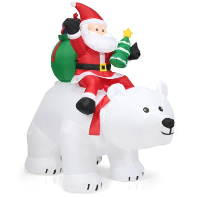Costway 6.5 FT Inflatable Christmas Santa Riding Polar Bear Xmas Decoration LED Lights