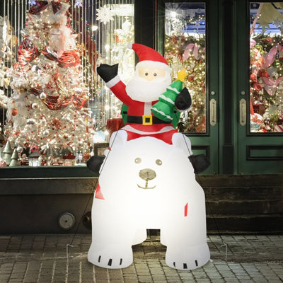 Costway 6.5 FT Inflatable Christmas Santa Riding Polar Bear Xmas Decoration LED Lights - 4