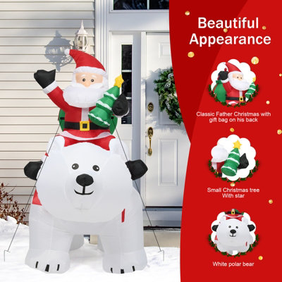 Costway 6.5 FT Inflatable Christmas Santa Riding Polar Bear Xmas Decoration LED Lights - 5